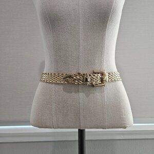 VTG Belt, Metallic Gold Braided, Metal Buckle, No Belt Holes, 1 Inch Wide